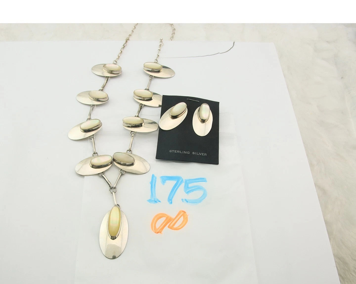 Navajo Necklace Earring Set Sterling Silver Pearl Vintage Artist Signed RW