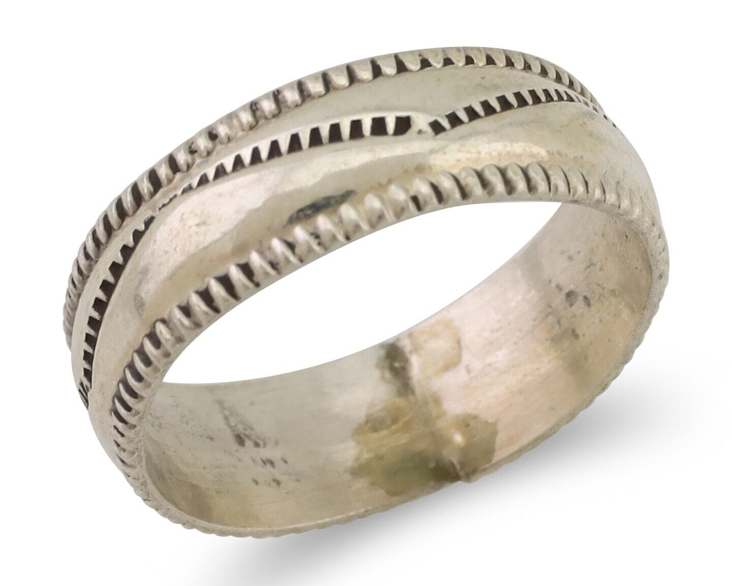 Navajo Hand Stamped Band 925 Silver 6.0 mm Native Artist Size 5.75 C.80's