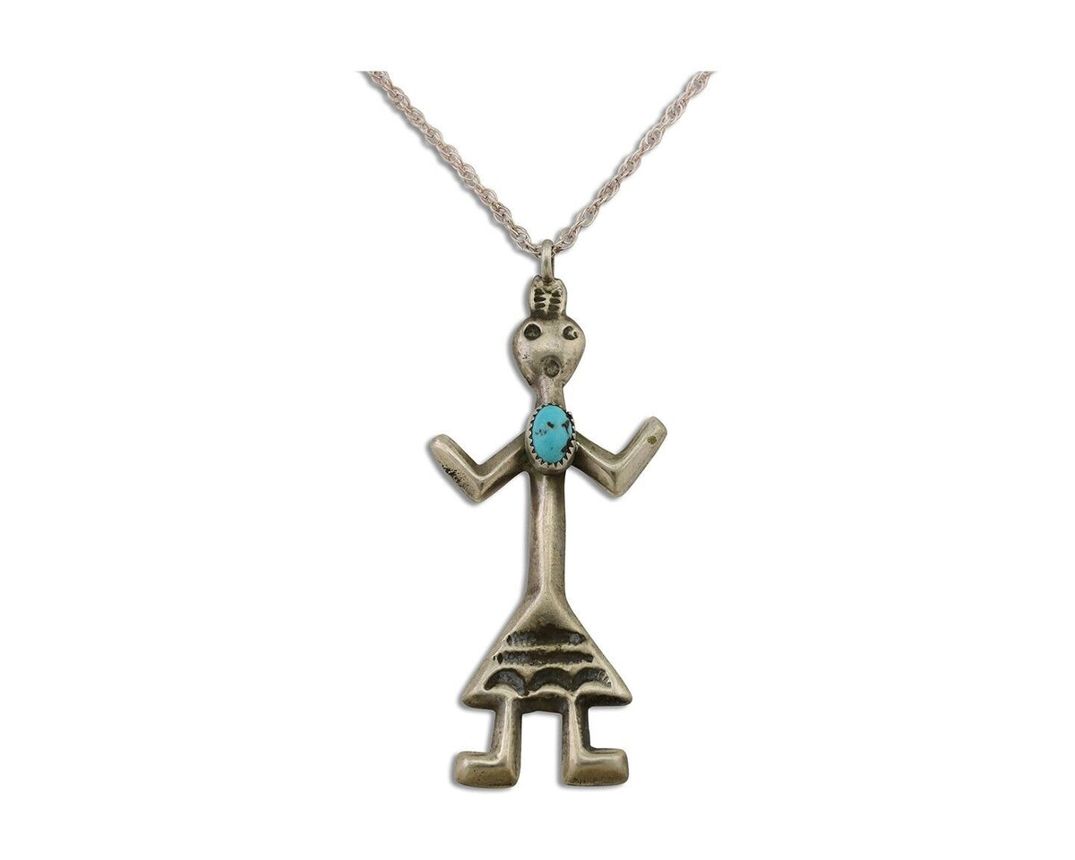 Navajo Turquoise Necklace 925 Silver Sand Cast Dancer C.80's