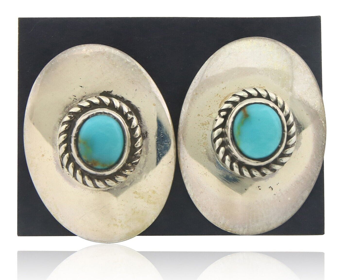 Navajo Earrings 925 Silver Handmade Natural Turquoise Signed Wilson Padila C80s