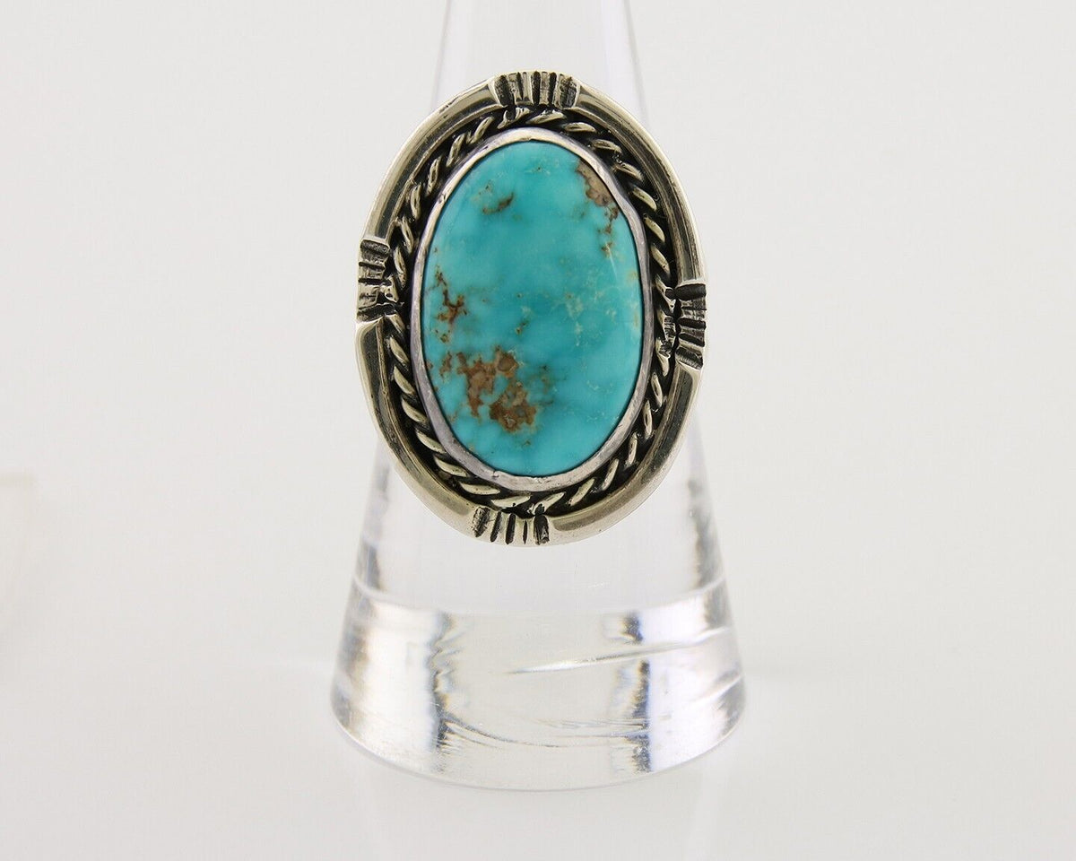 Navajo Ring .925 Silver Nevada Turquoise Artist Signed JT C.80's