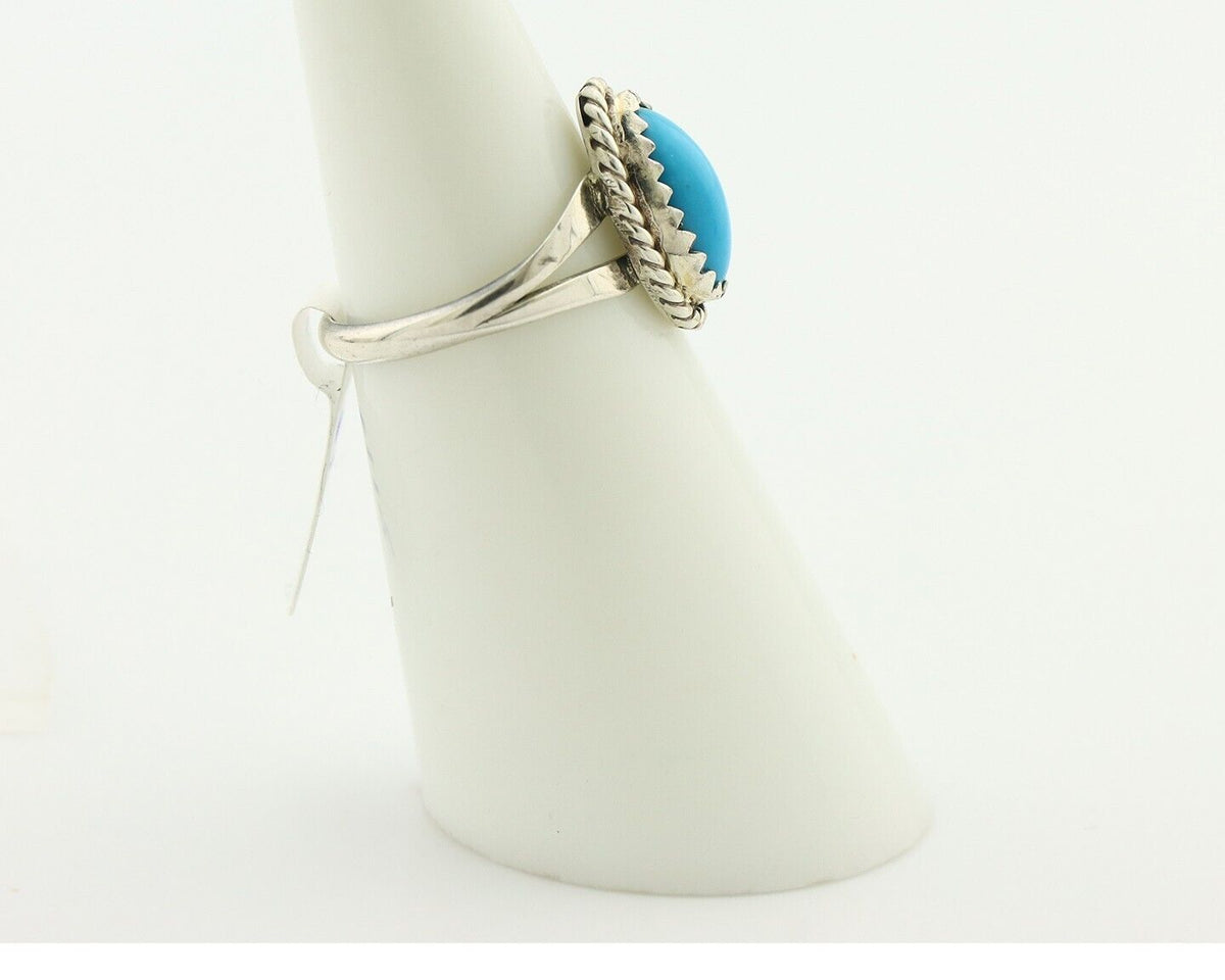 Navajo Ring .925 Silver Sleeping Beauty Turquoise Native American Artist C.80's