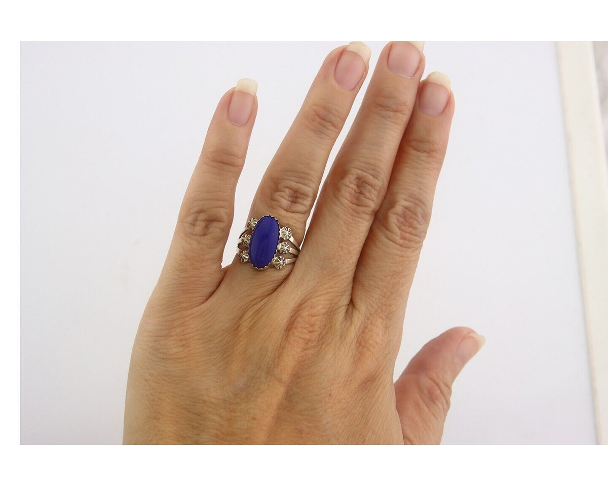 Navajo Ring 925 Sterling Natural Lapis Handmade Native Artist C.80's