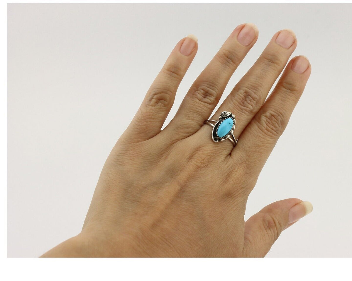 Navajo Ring 925 Silver Sleeping Beauty Turquoise Signed SkyStone Creations C80s