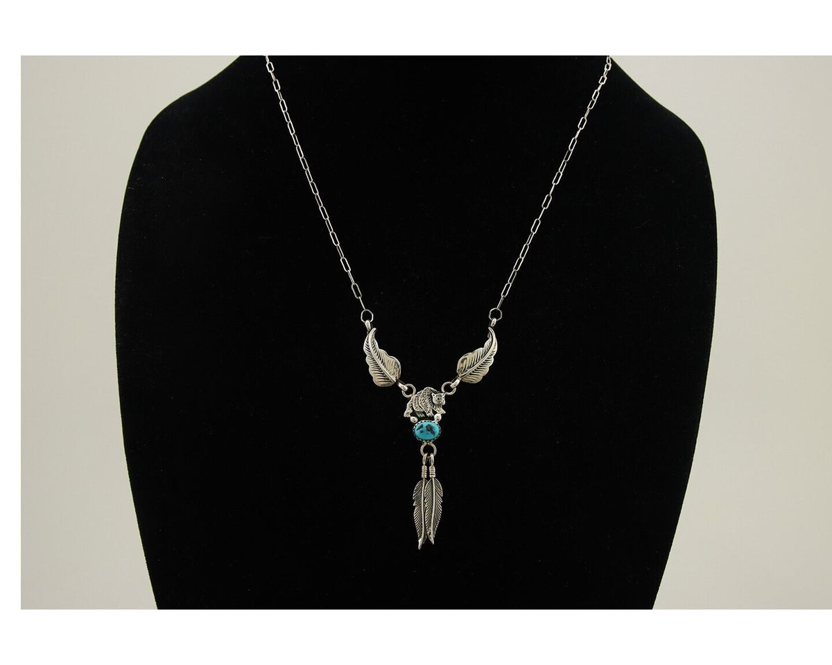 Navajo Bear Feather Leaf Necklace 925 Silver Native American Artist C.80's