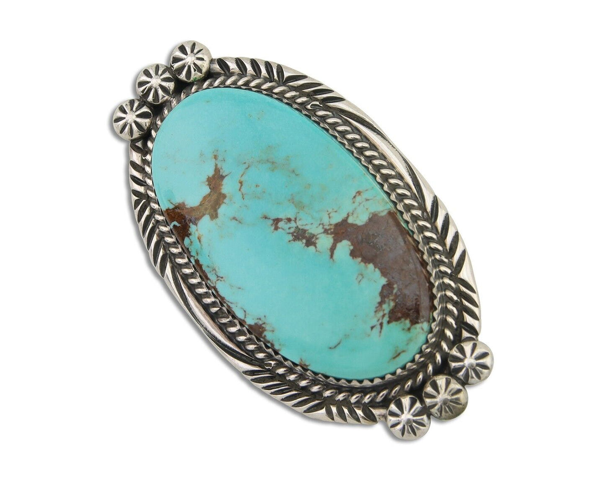 Navajo Pin Pendant 925 Silver Natural Blue Turquoise Artist signed SC C.80's