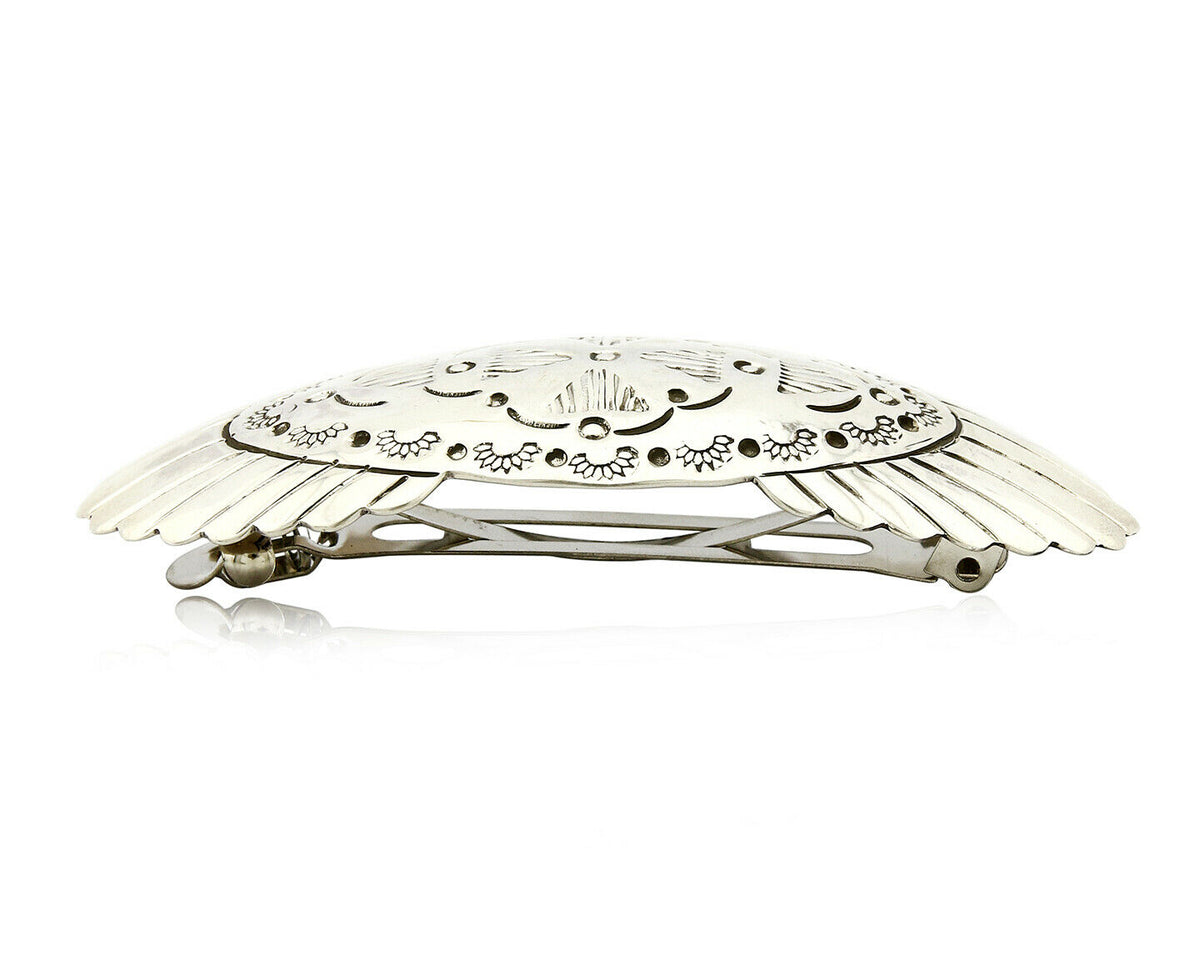 Navajo Handmade .925 SOLID SILVER Hand Stamped 36mm Wide Barrette Hair Clip
