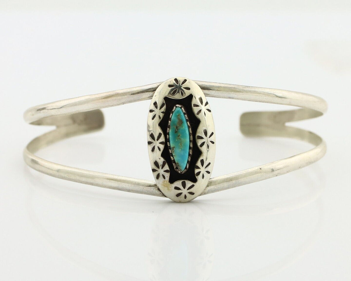 Navajo Bracelet 925 Silver Kingman Turquoise Artist Signed IJC C.80's