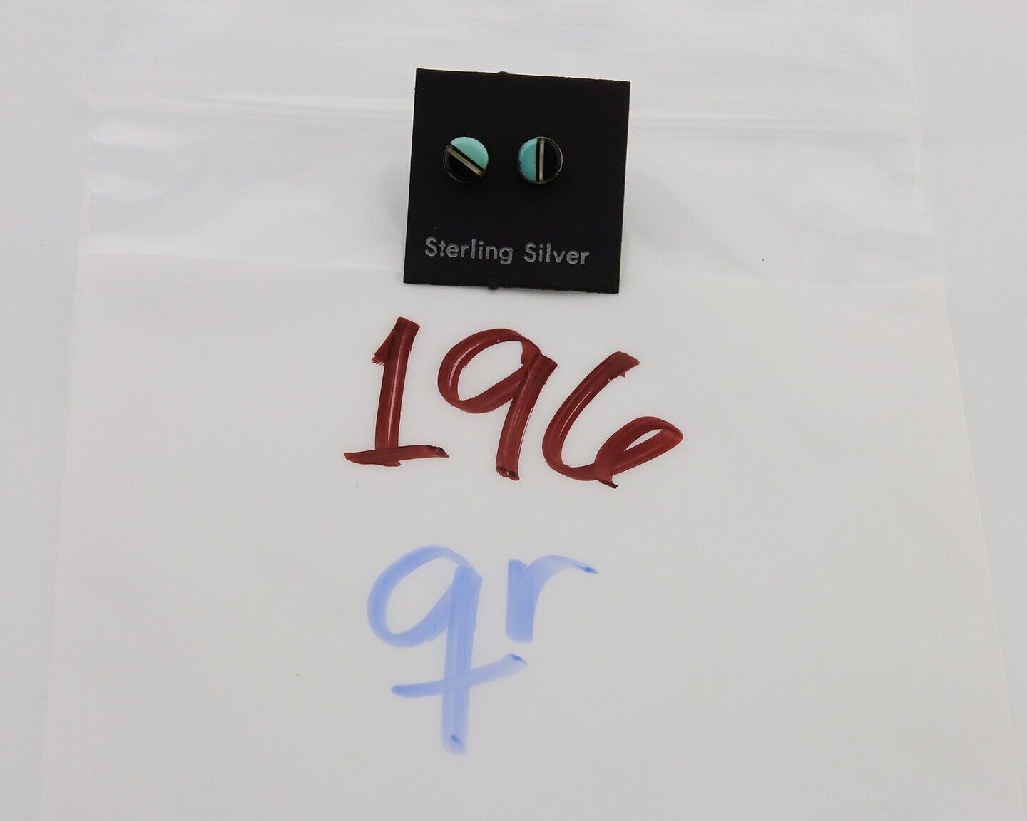 Navajo Earrings 925 Silver Inlaid Natural Onyx & Turquoise Native American C.80s