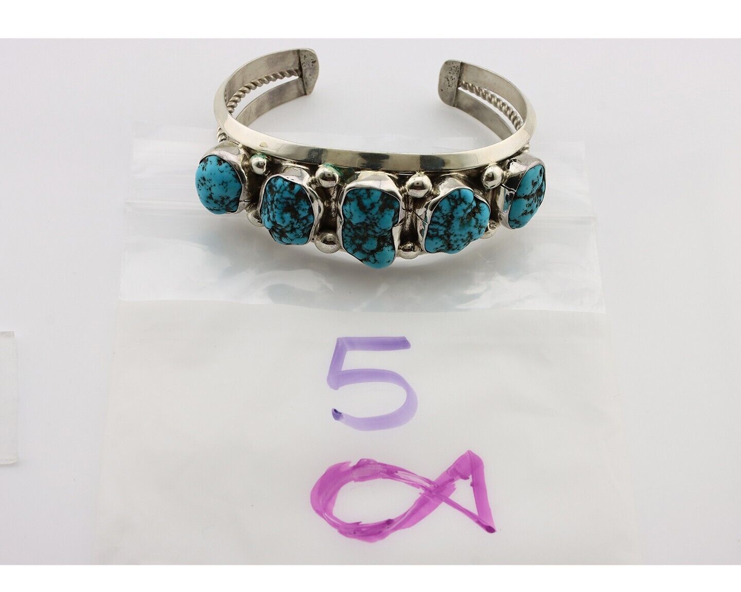 Navajo Bracelet 925 Silver Nugget Sleeping Beauty Turquoise Artist Signed JR C80