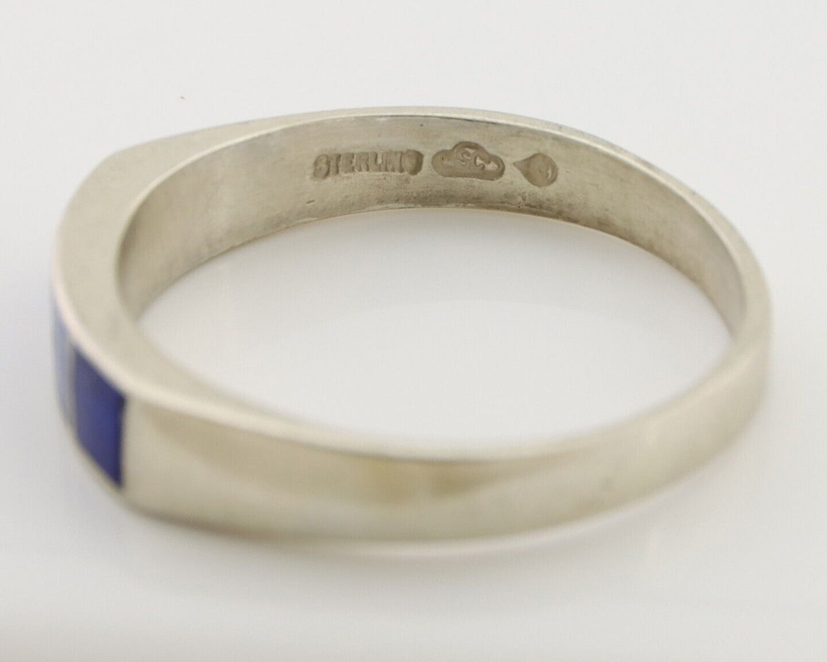Navajo Handmade Ring 925 Silver Natural Lapis Lazuli Artist Signed SC C.80's