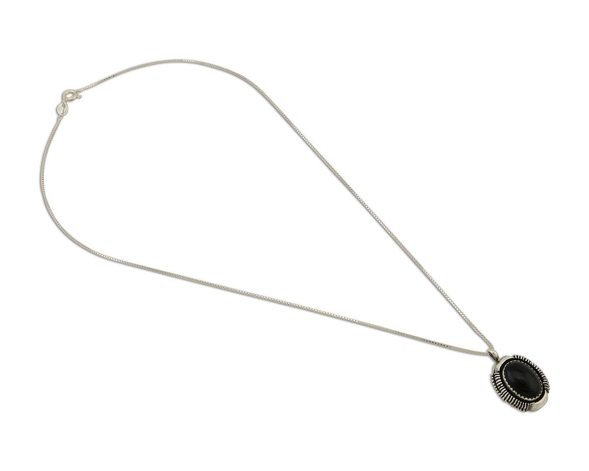 Navajo Necklace 925 Silver Black Onyx Artist Signed LY C.80's