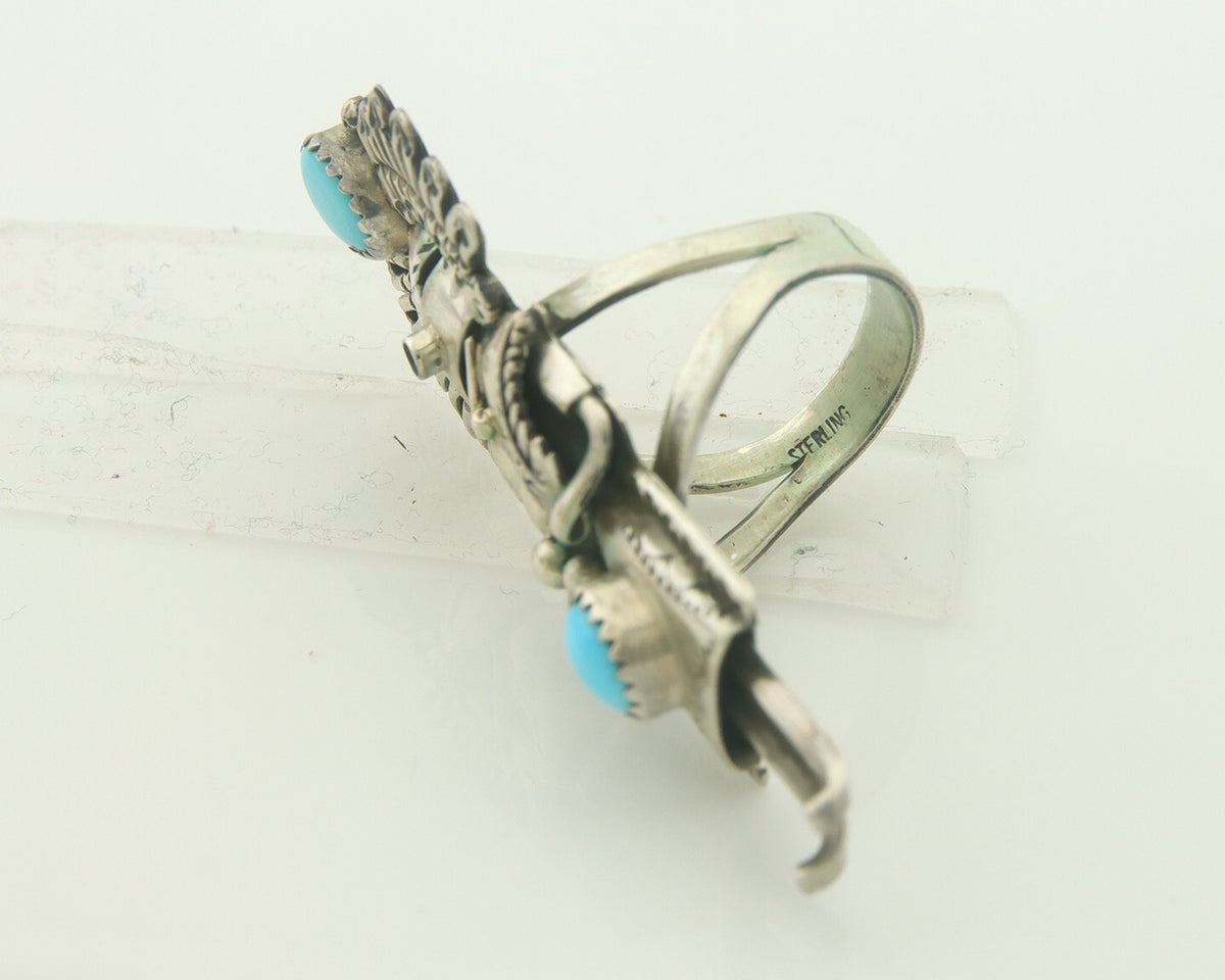 Vintage Navajo Kachina Ring 925 Sterling Turquoise Signed Gomez Size 8.0