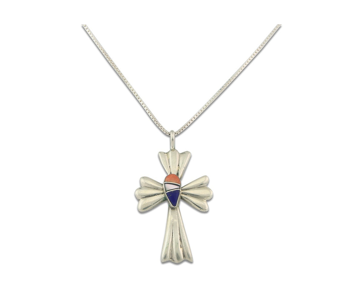 Navajo Cross Necklace Sterling Silver Authentic Natural Gemstones Signed M