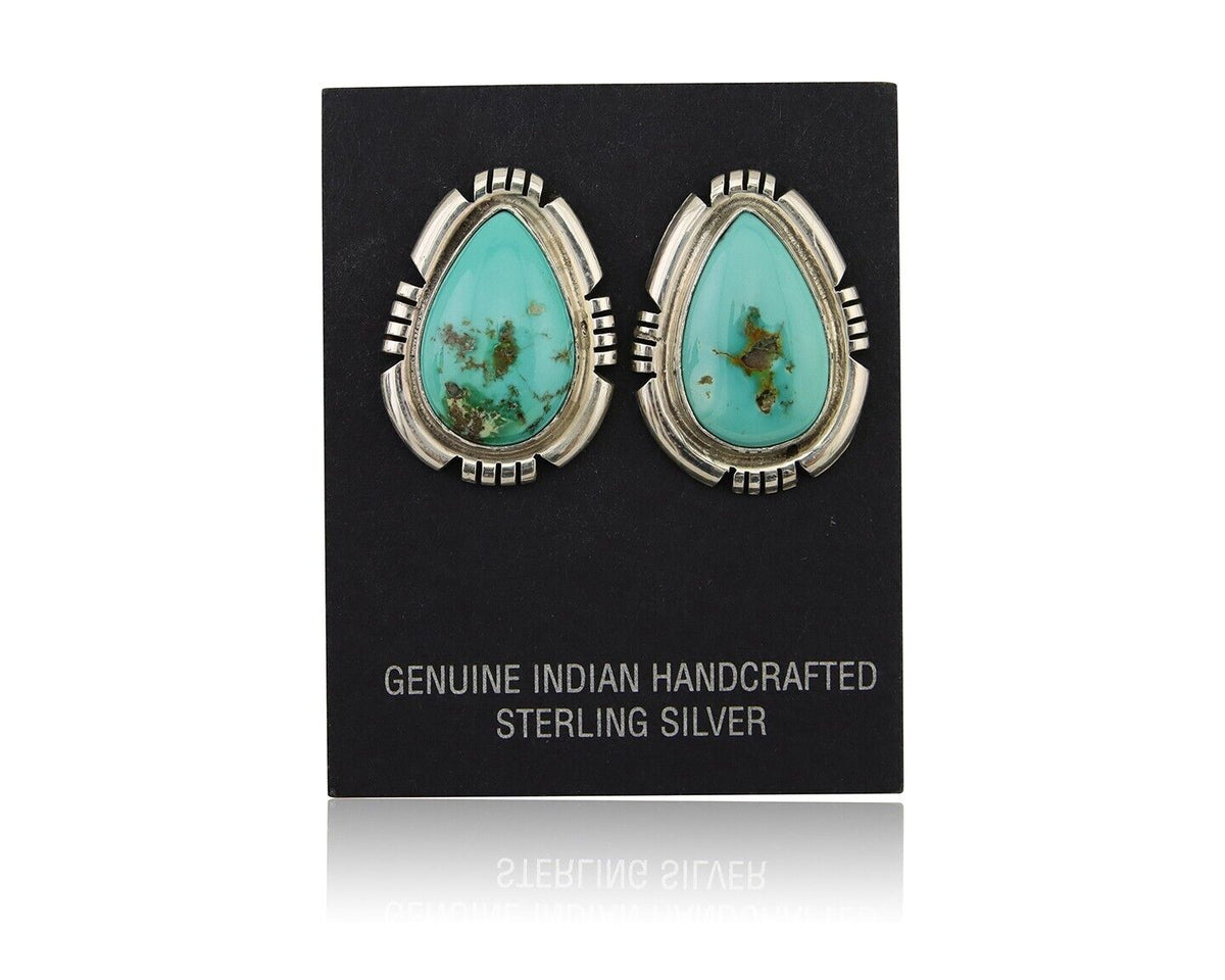 Navajo Earrings 925 Natural Royston Turquoise Signed Benjamin Piaso Jr C.80's