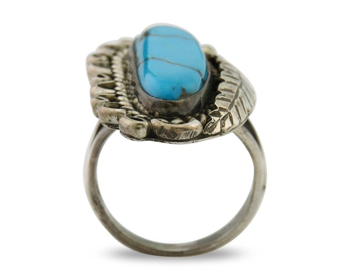 Navajo Ring .925 Sterling Blue Turquoise Artist Signed R Yazzie C.80's