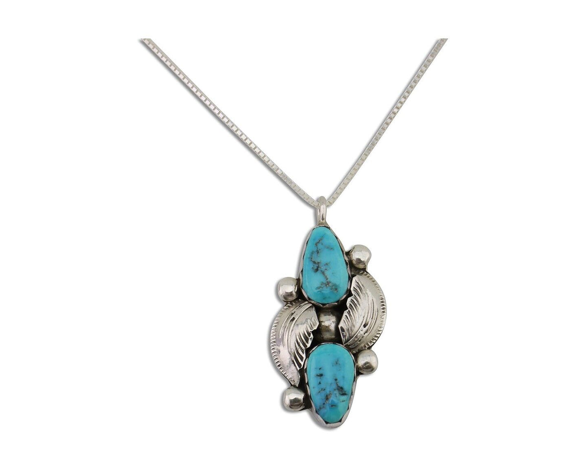 Navajo Turquoise Handmade Necklace 925 Silver Signed Simplicio C.80's