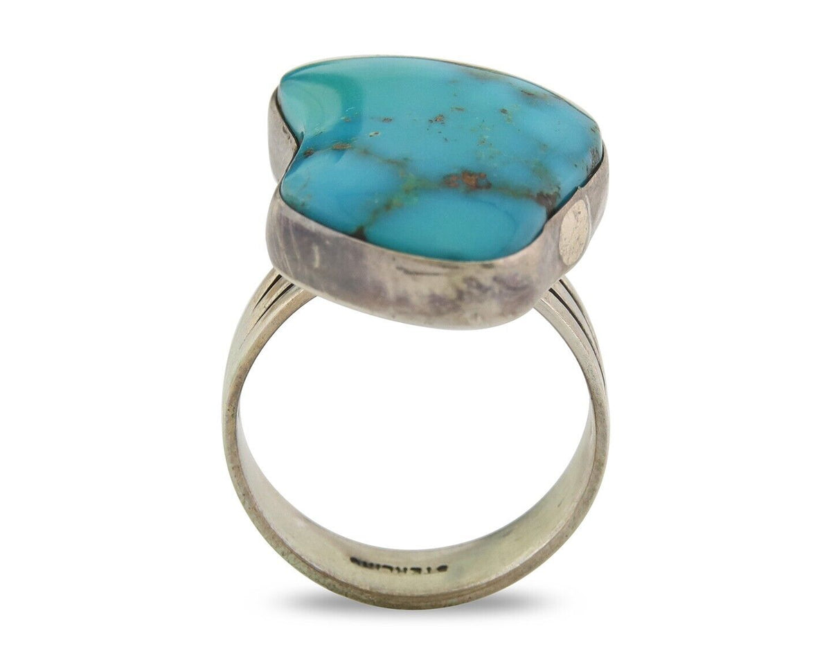 Navajo Ring 925 Sterling Natural Blue Turquoise Native Artist C.80's Size 7.25