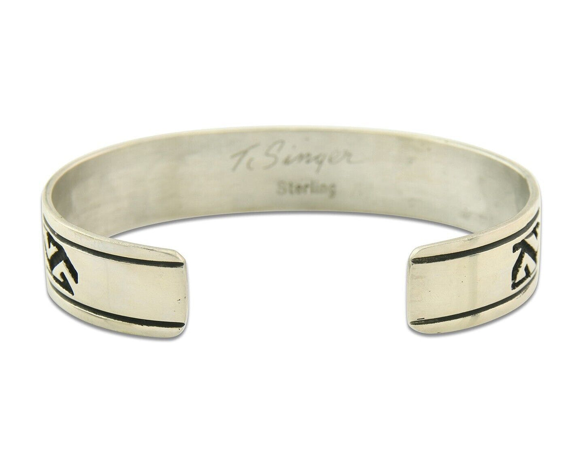 Mens's Navajo Bracelet 925 Silver Artist Signed Thomas Singer Cuff Made 1980's