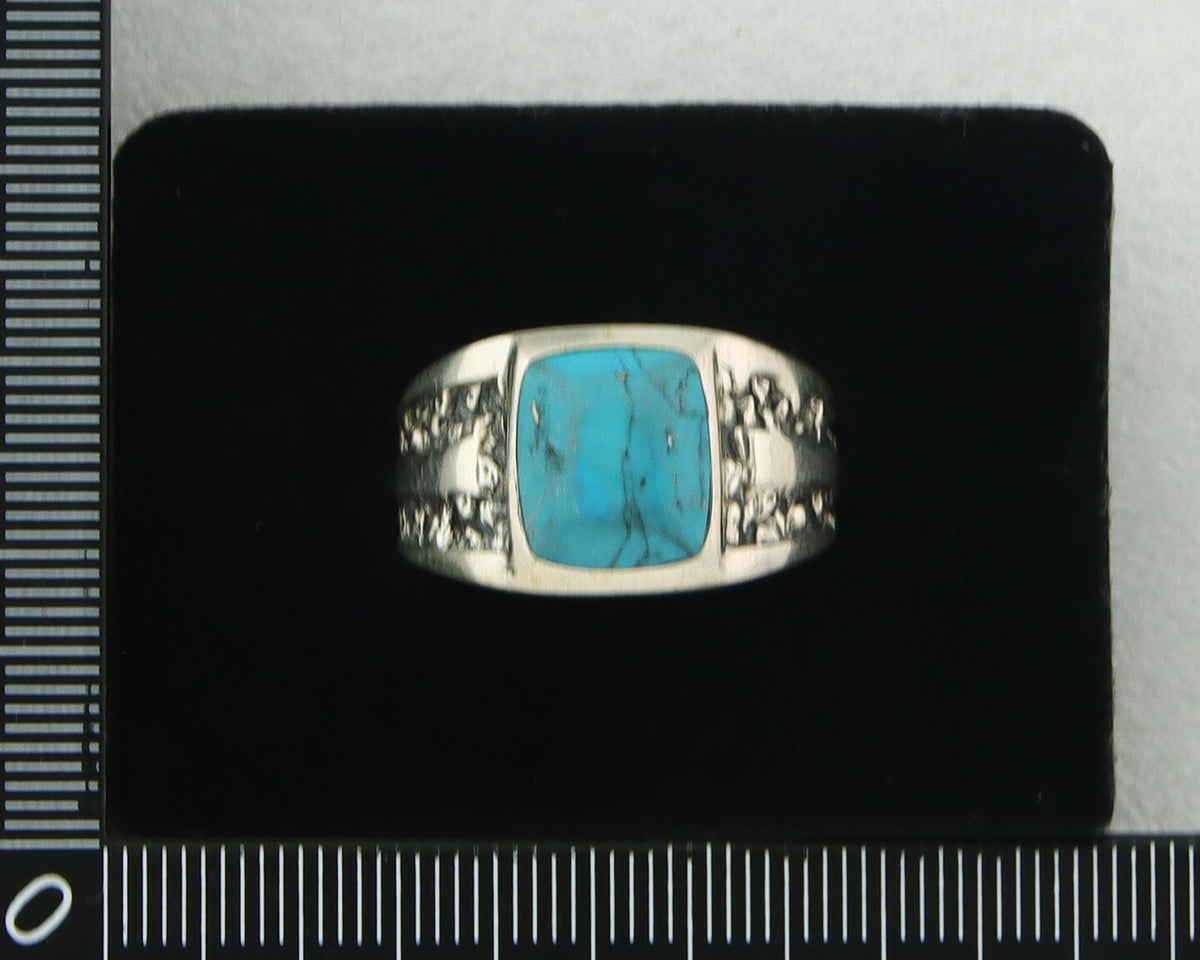 Men Vintage Nugget Ring 925 Sterling Turquoise Artist Signed SC Size 11.25