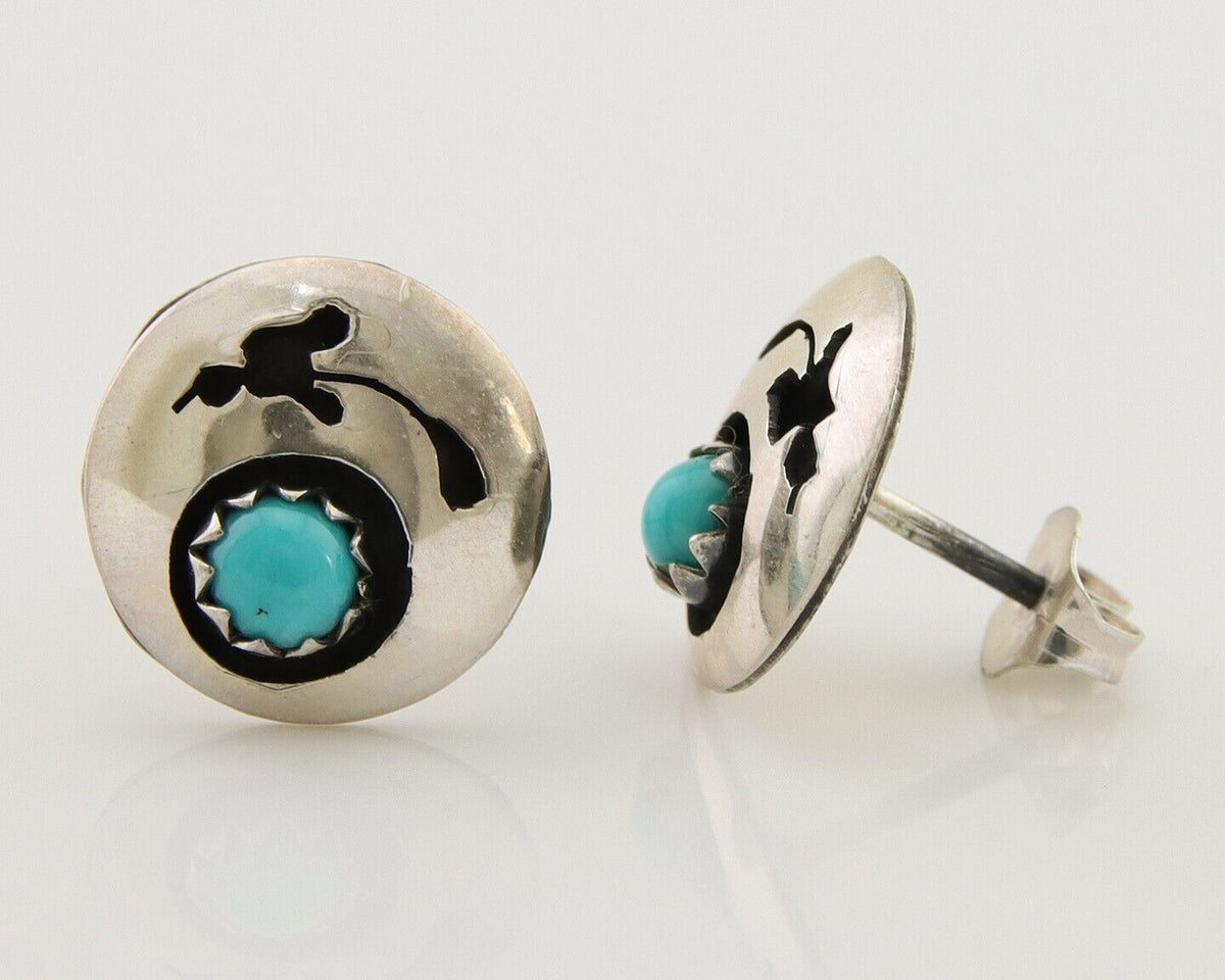 Navajo Handmade Earrings 925 Silver Turquoise Native American Artist C.80's
