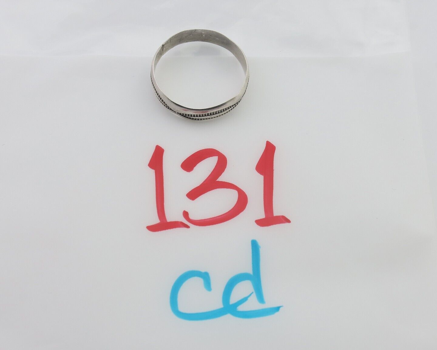 Navajo Hand Stamped Band 925 Silver 5.0 mm Signed Larry Chavez Size 11 C.80's