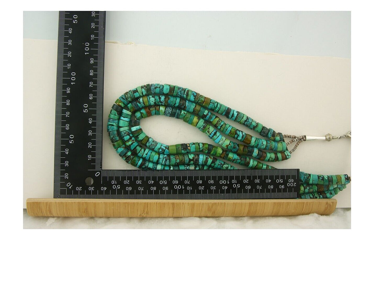 Vintage Bead Necklace 925 Silver Natural Turquoise Handmade Santo Domingo