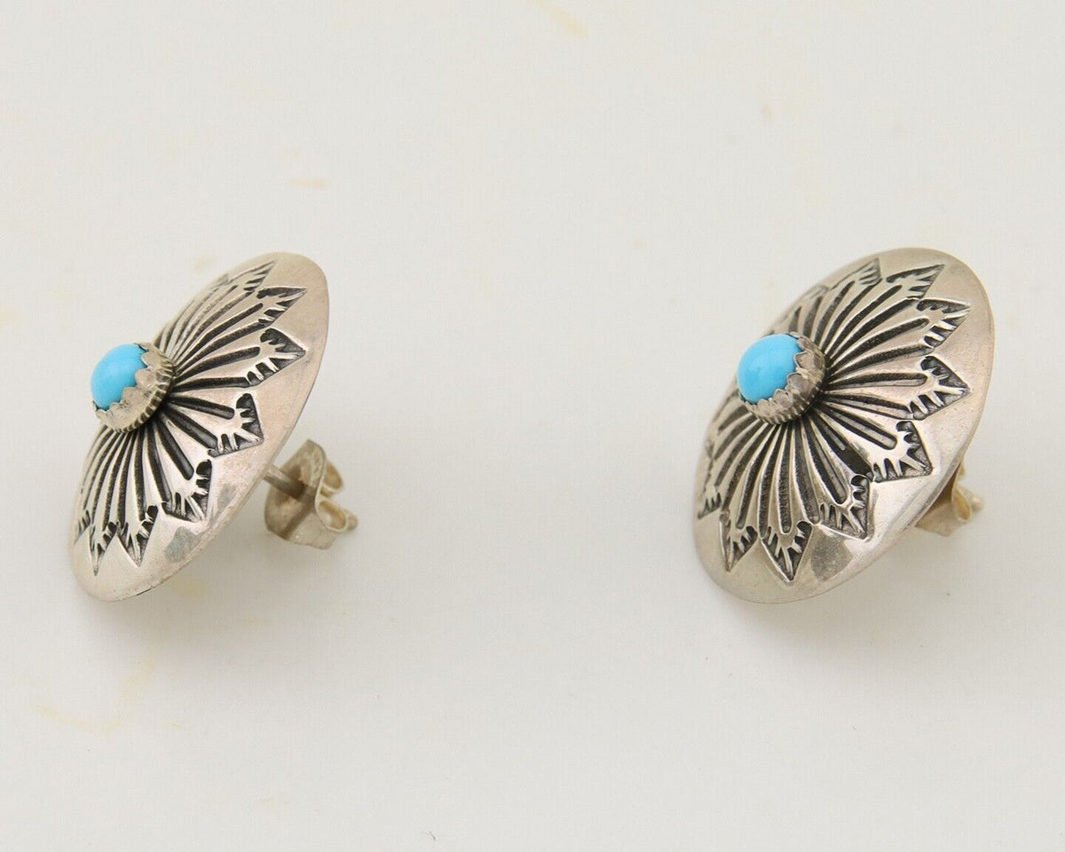 Navajo Shield Earrings 925 Silver Blue Turquoise Artist Signed SN C.80s