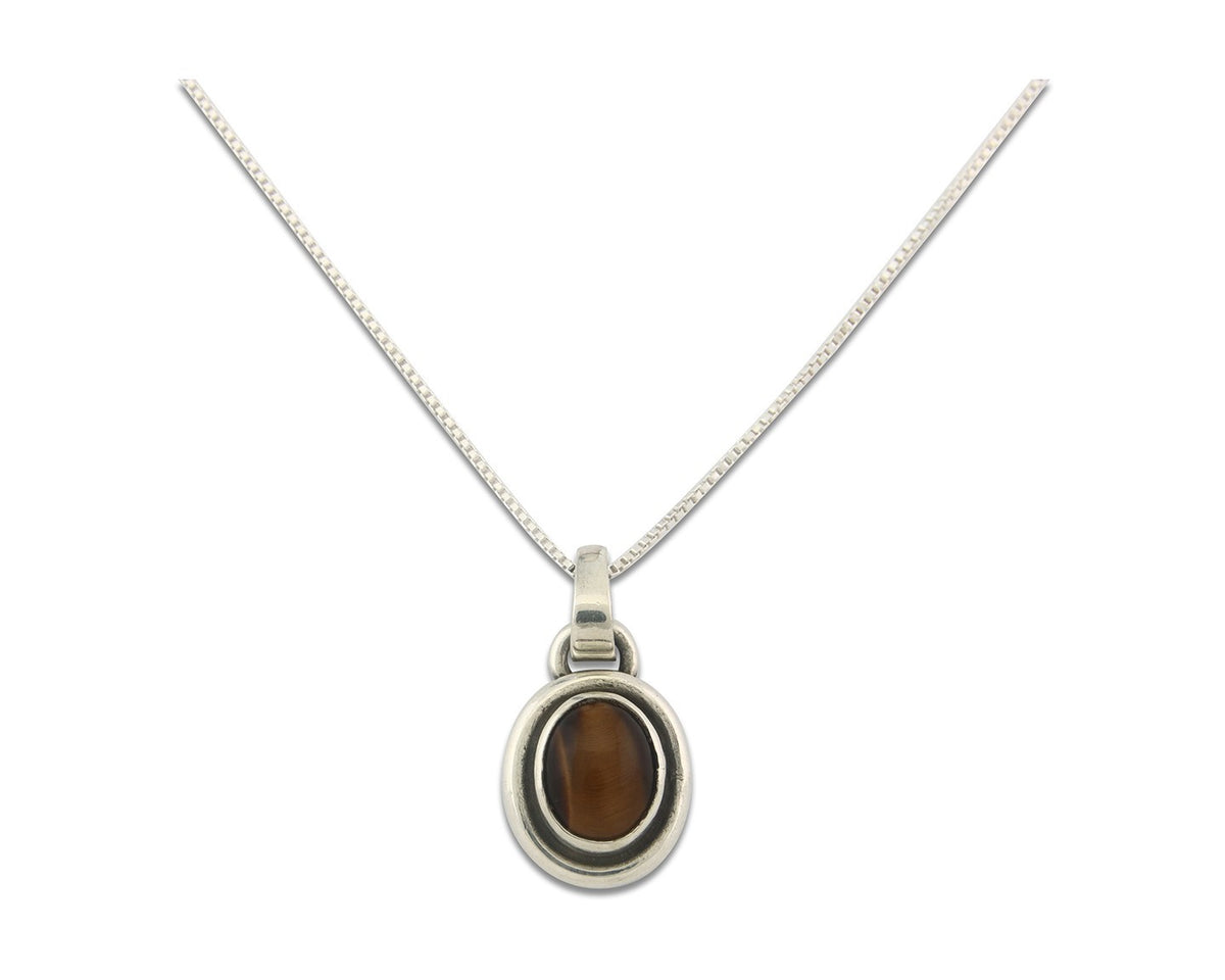 Navajo Sterling Silver Necklace Authentic Tiger Eye Sapphire Vintage Handmade