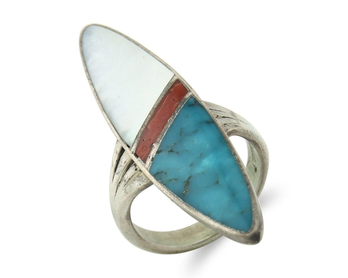 Vintage Navajo Ring 925 Sterling Silver Turquoise Handmade Size 8.5