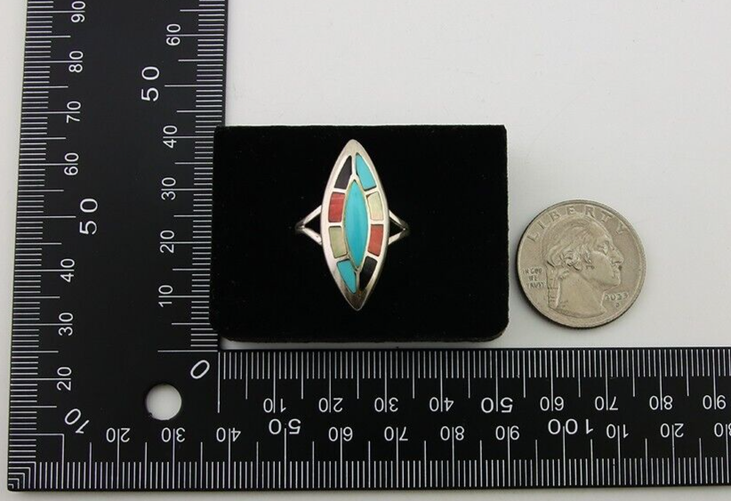 Navajo Ring 925 Silver Turquoise Shell Onyx Spiney Oyster Native Artist C.80's