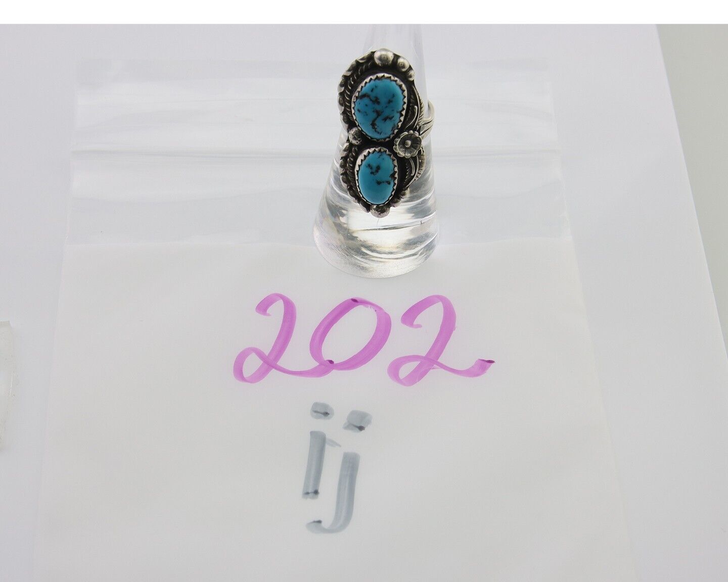 Navajo Ring 925 Silver Natural Blue Turquoise Artist Signed SC C.80's Size 5.75