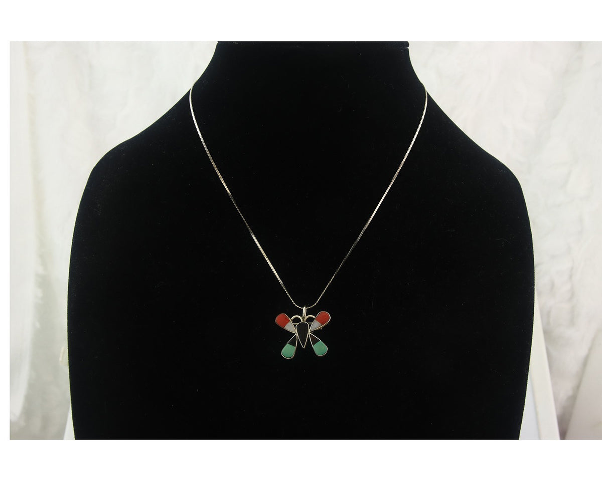 Navajo Butterfly Necklace Sterling Silver Authentic Natural Gemstone