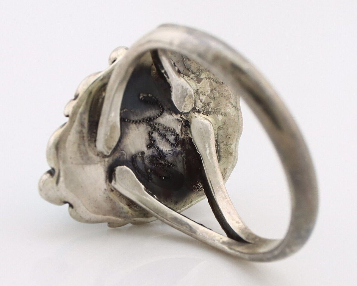 Navajo Ring 925 Silver Spiderweb Turquoise Artist Signed Billy Eagle C.80's