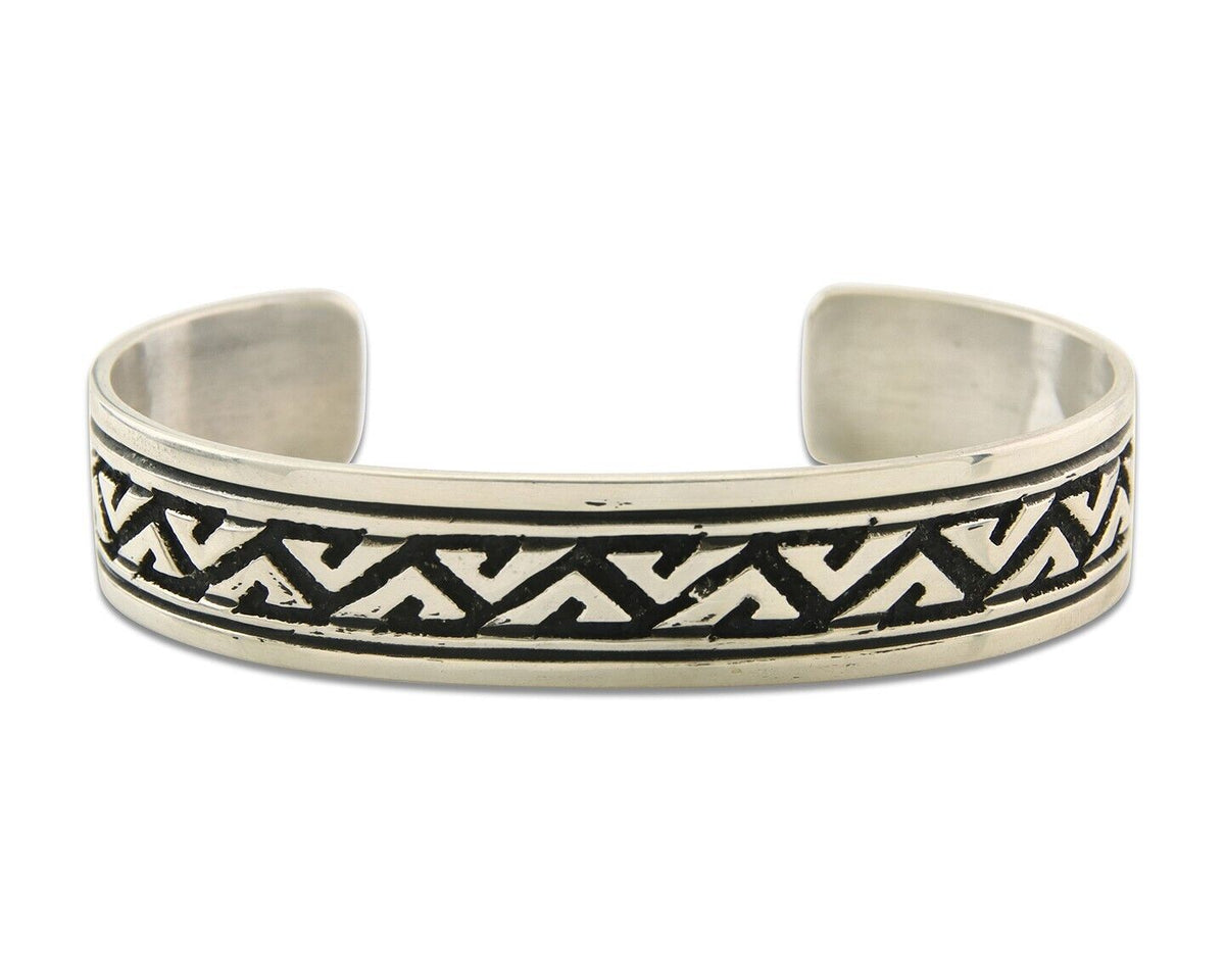 Navajo Bracelet 925 Silver Artist Signed Thomas Singer Cuff Made in the 1980's