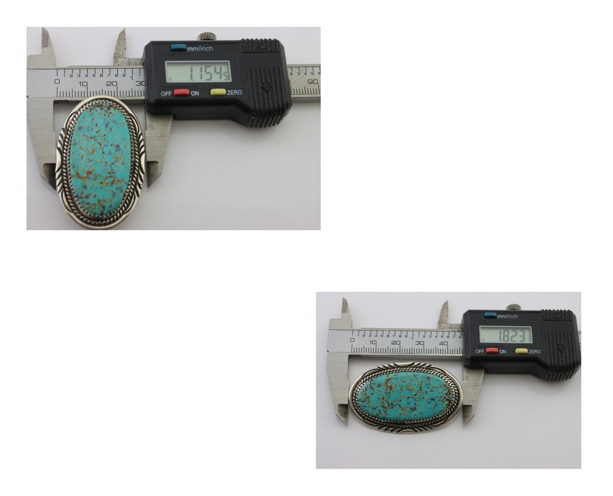 Navajo Pin Pendant 925 Silver Natural Spiderweb Turquoise Signed S C.80's