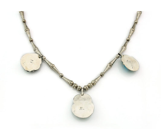 Navajo Necklace Sterling Silver Turquoise Vintage Signed SC