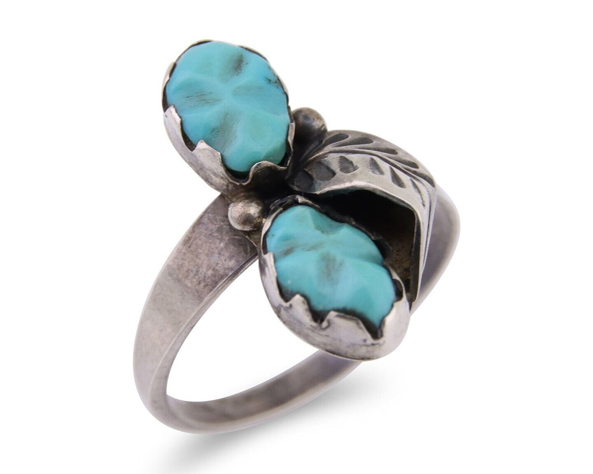 Navajo Ring 925 Silver Natural Blue Turquoise Native American Artist C.80's