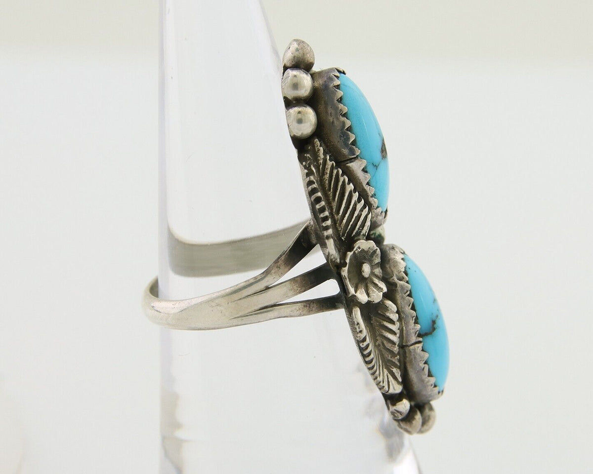 Navajo Ring 925 Silver Natural Blue Turquoise Native Artist Signed SC C.80's