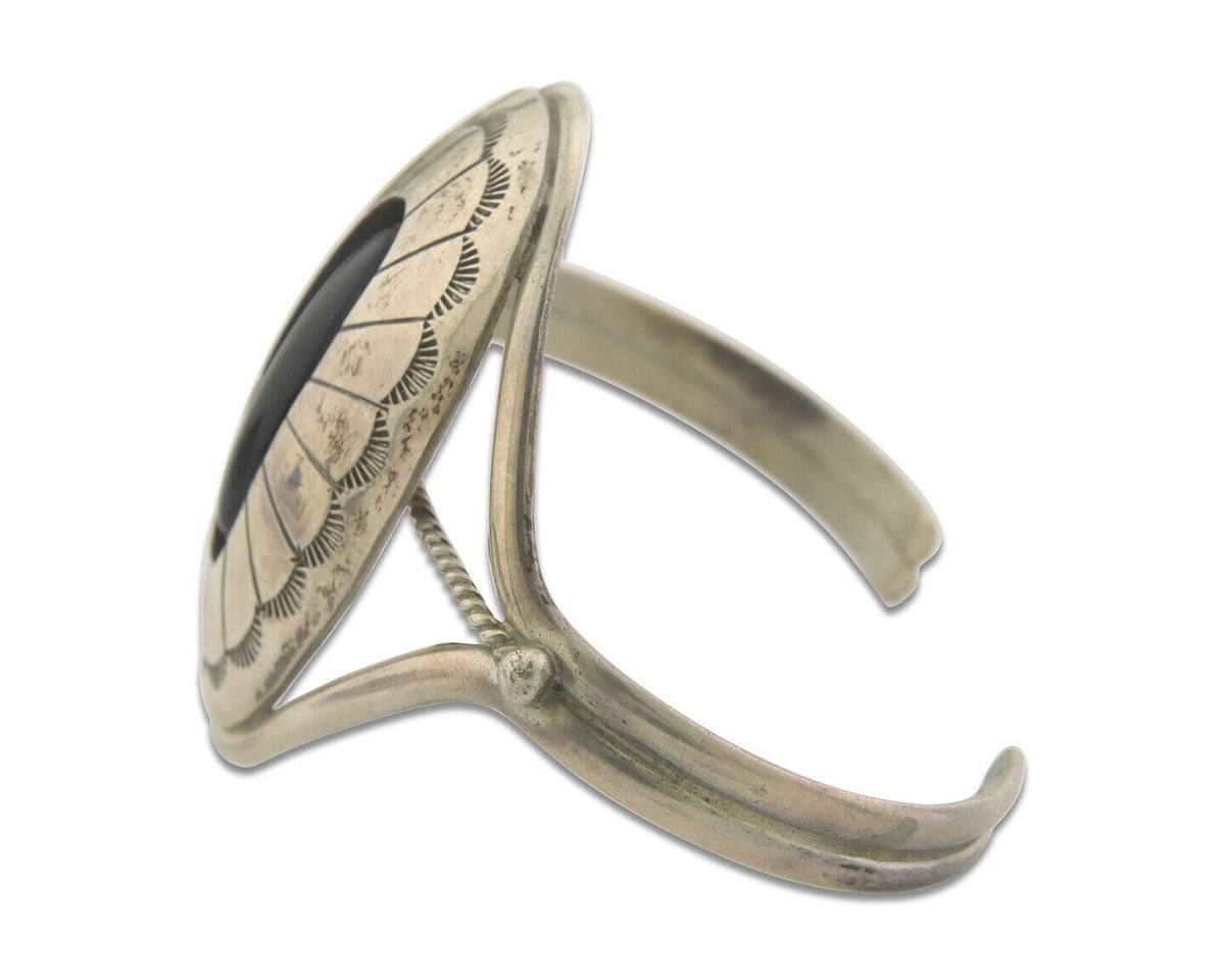 Navajo Bracelet 925 Silver Natural Onyx Cuff Native American Artist C.80's