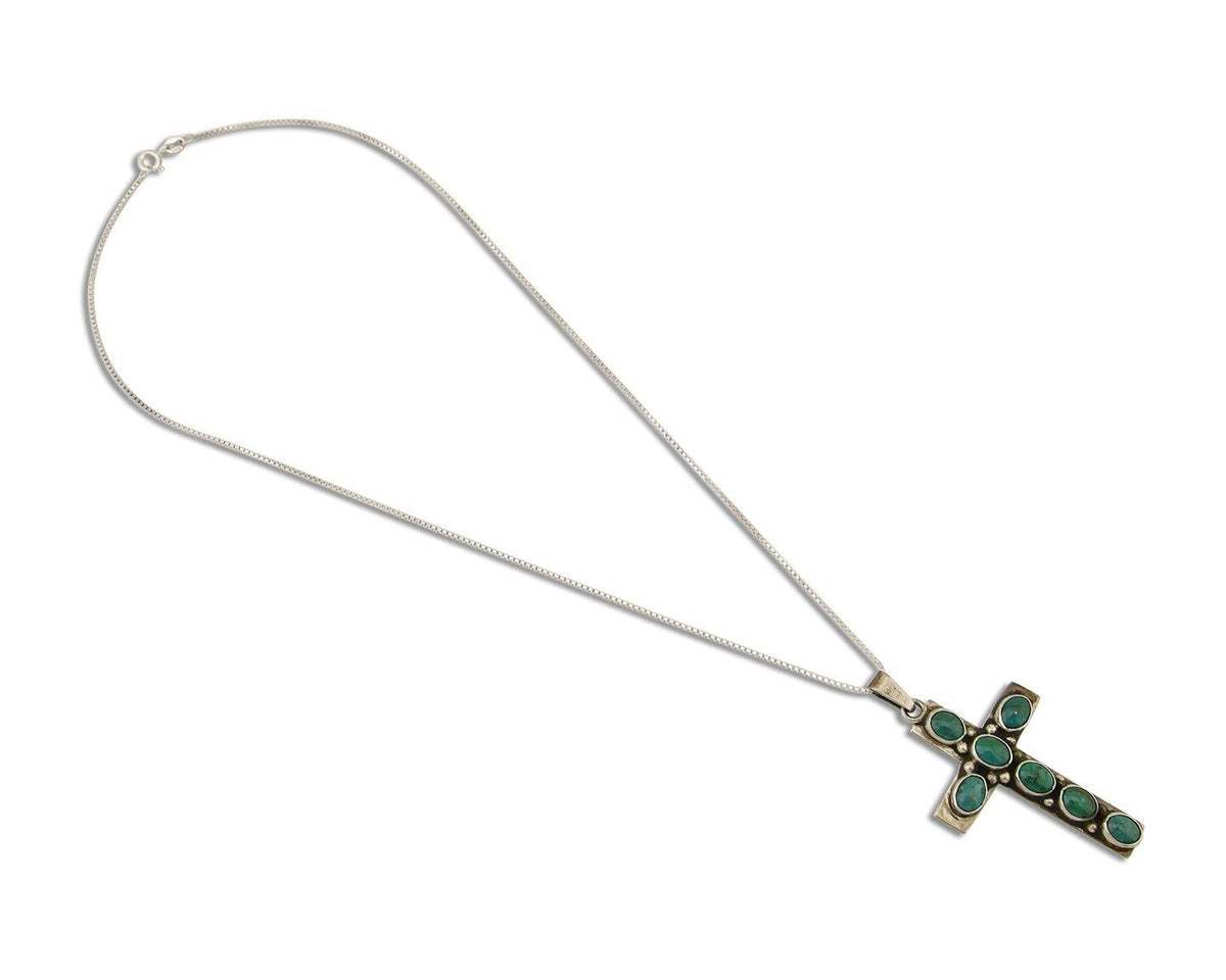Navajo Cross Pendant 925 Silver Turquoise Artist Signed C Montoya C.80's