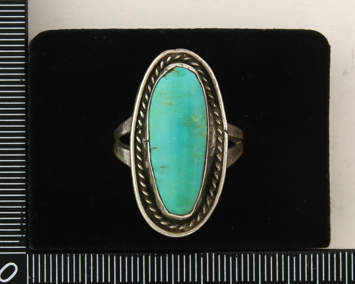 Navajo Ring 925 Sterling Natural Mined Turquoise Handmade C.80's Size 7.5