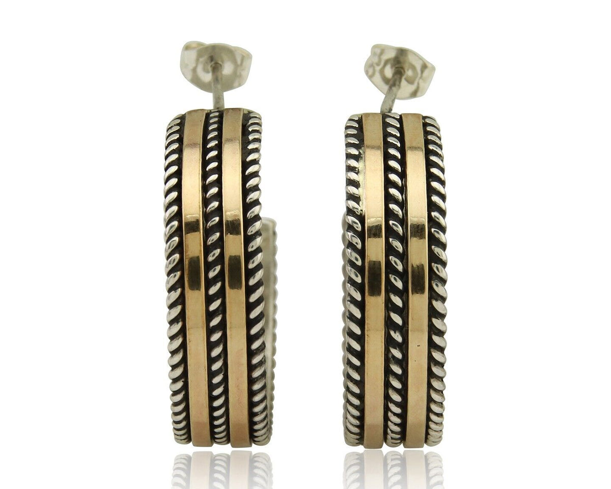 Navajo Earrings 925 Silver & Gold Handmade Artist Signed Tom Hawk C.80's