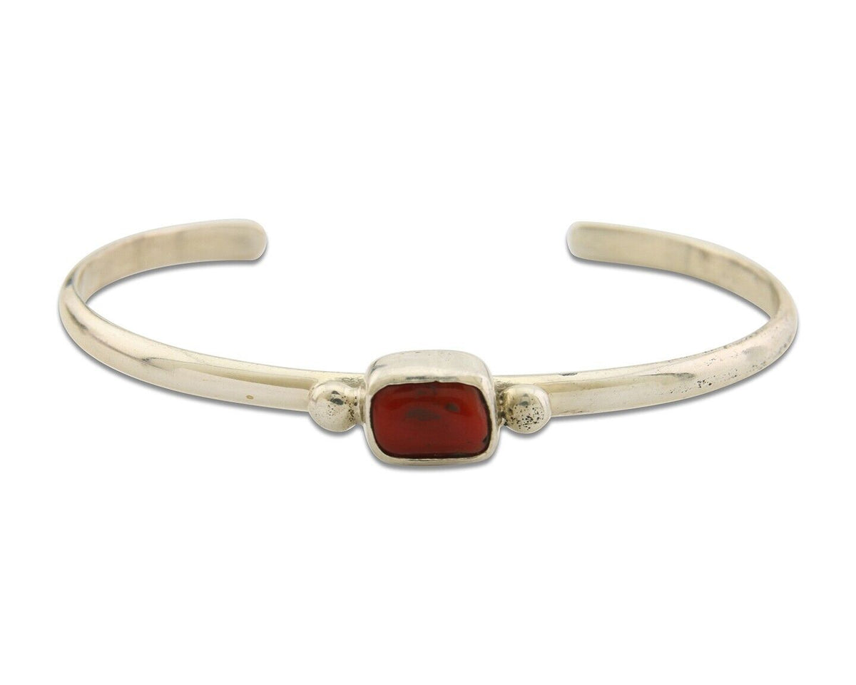 Navajo Bracelet .925 Silver Natural Red Coral Cuff Native American Artist C.80's