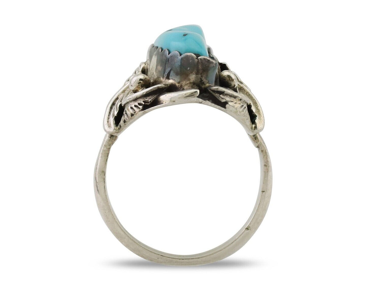Navajo Ring 925 Silver Sleeping Beauty Turquoise Signed JJM C.80's