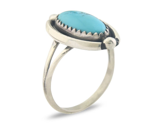 Navajo Ring 925 Sterling Natural Turquoise Native Artist C.80's Size 6.25