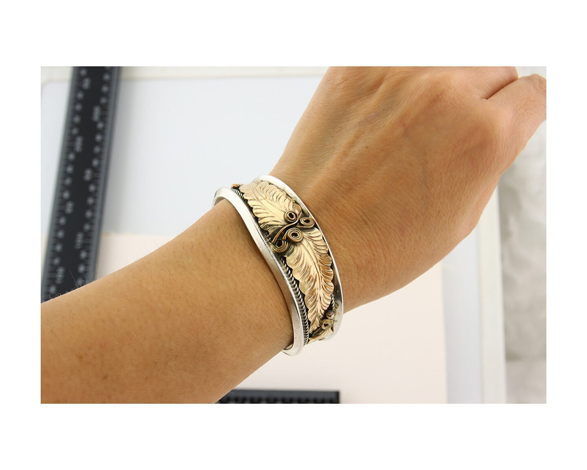 Navajo Bracelet 925 Silver & 12k Yellow Gold Filled Signed Justin Morris C.80's