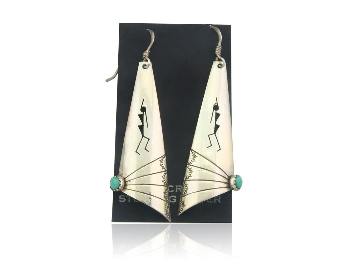 Navajo Earrings 925 Silver Kokopelli Natural Turquoise Native Artist C.80's