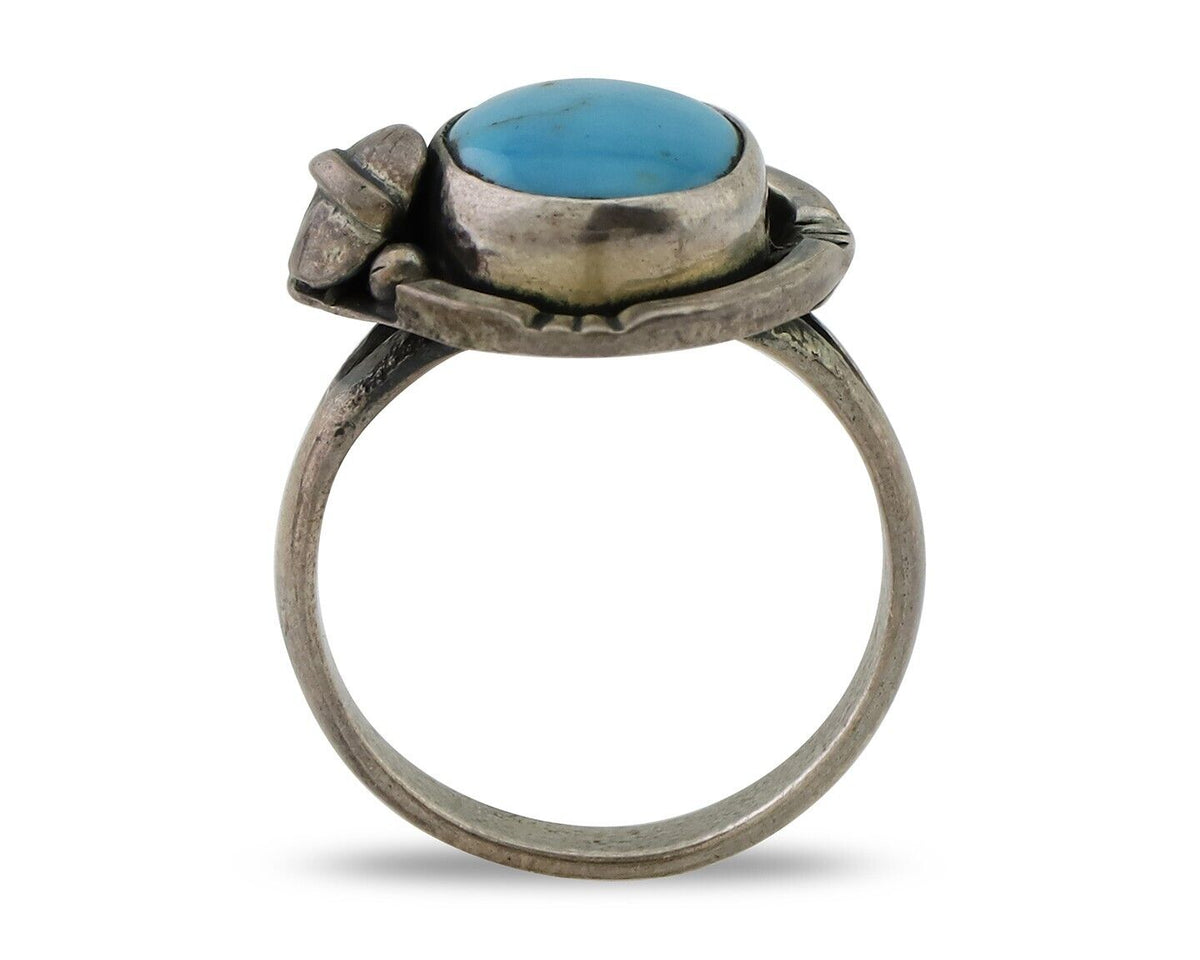 Navajo Handmade Ring 925 Silver Blue Turquoise Artist Signed RL C.80's