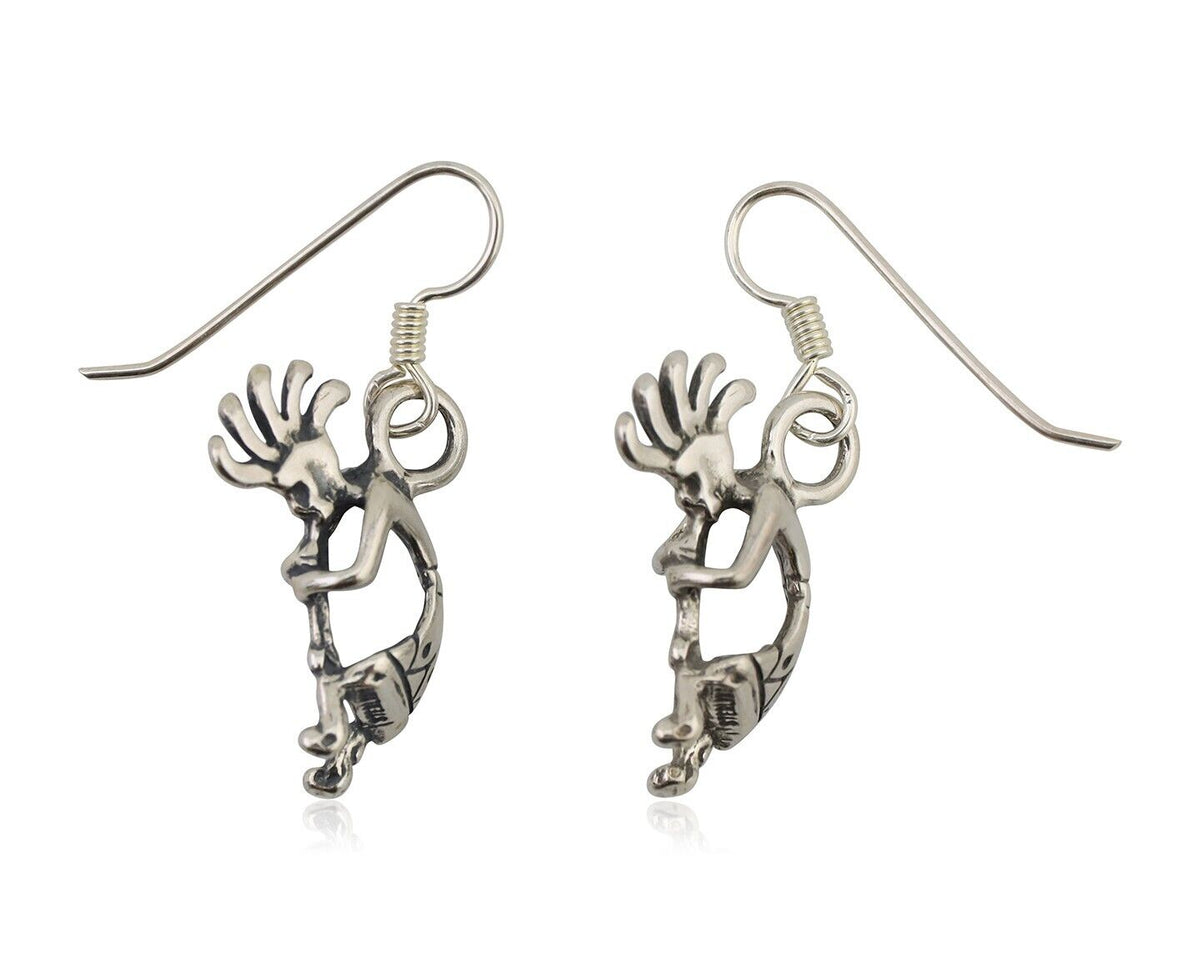 Navajo Kokopelli Dangle Earrings 925 Silver Native American Artist C.80's